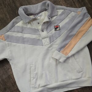 FILA Tri-Tone Color Block Gray Peach Cream Pullover with Logo Old School Sz M